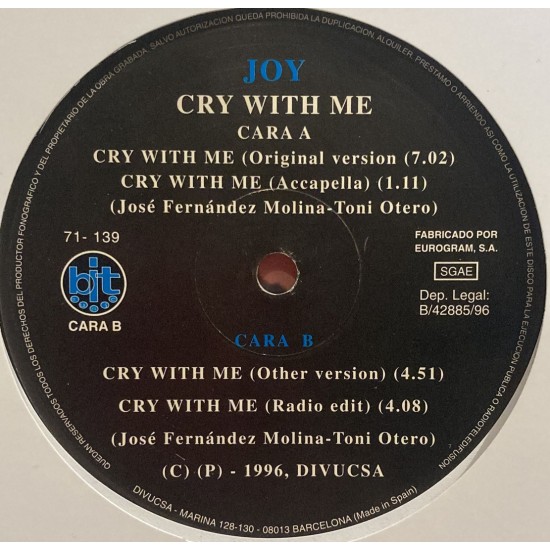 Joy ''Cry With Me" (12")