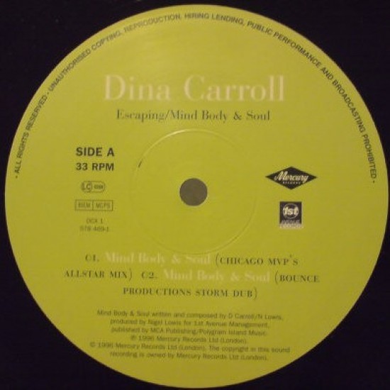 Dina Carroll ‎"Escaping / Mind Body & Soul" (12")