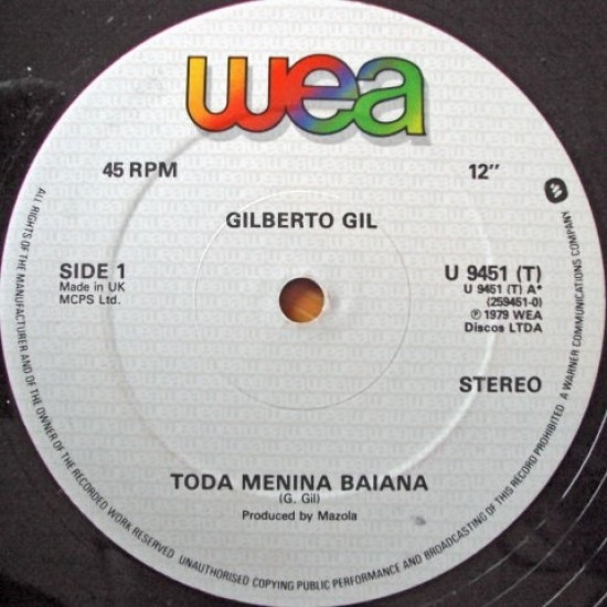 Gilberto Gil ‎"Toda Menina Baiana" (12")